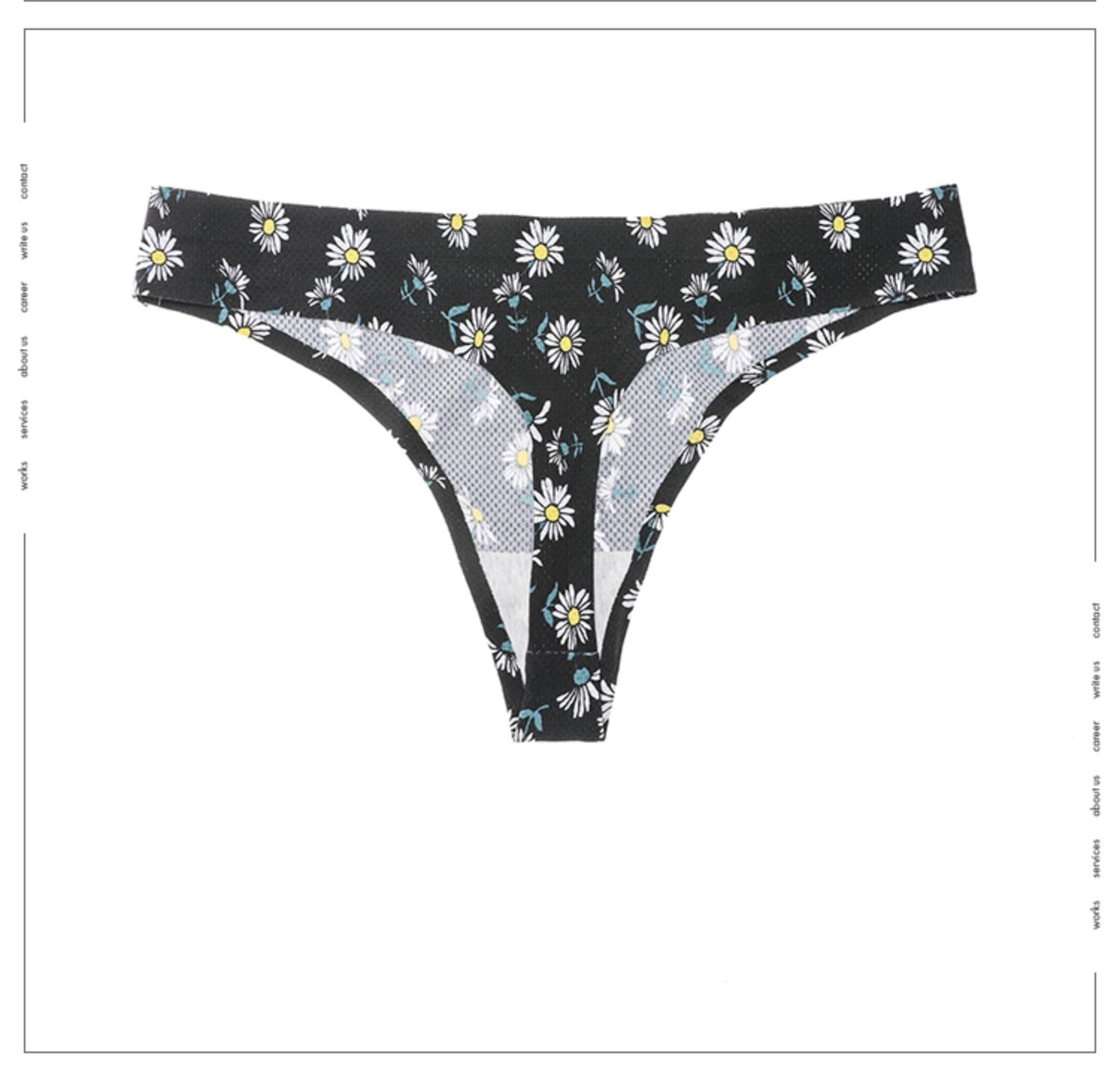 3 Pack Floral Print Panties String Soft Seamless Women's Underwear Low Waist Thongs Cotton Female Lingerie Briefs The Clothing Company Sydney