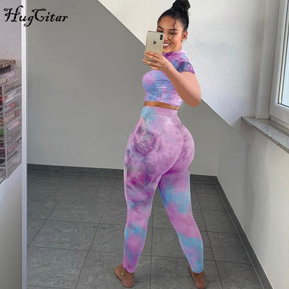 2 Piece tie dye sexy crop tops leggings bodycon summer fashion streetwear tracksuit sportswear Set The Clothing Company Sydney