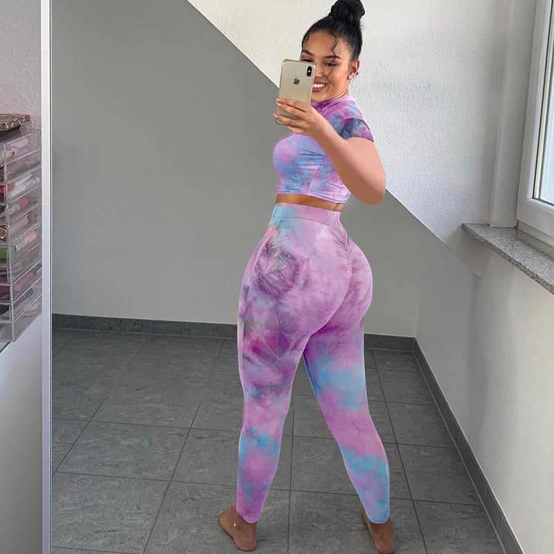 2 Piece tie dye sexy crop tops leggings bodycon summer fashion streetwear tracksuit sportswear Set The Clothing Company Sydney