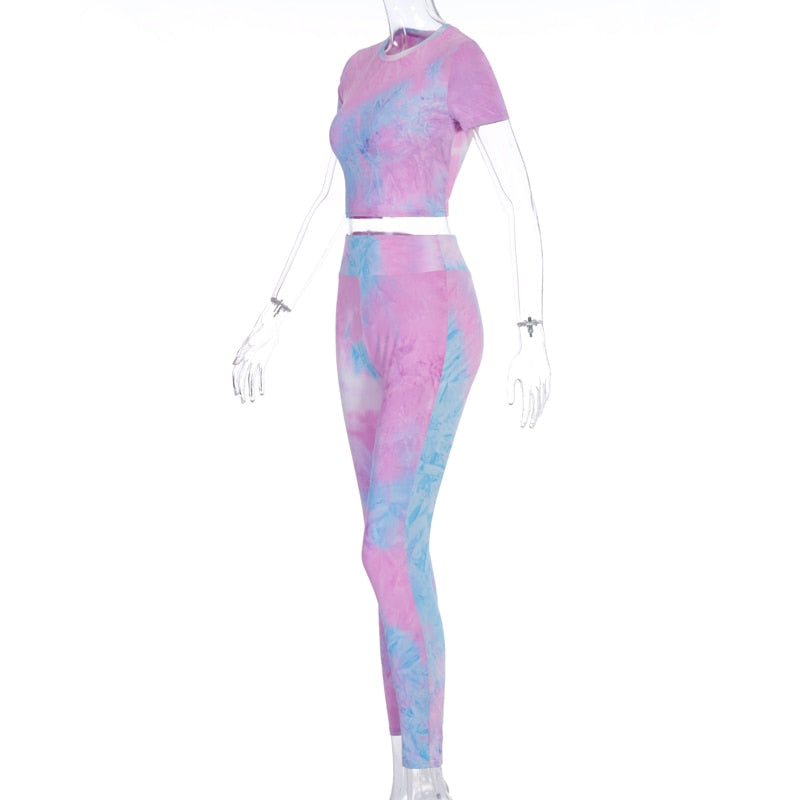 2 Piece tie dye sexy crop tops leggings bodycon summer fashion streetwear tracksuit sportswear Set The Clothing Company Sydney