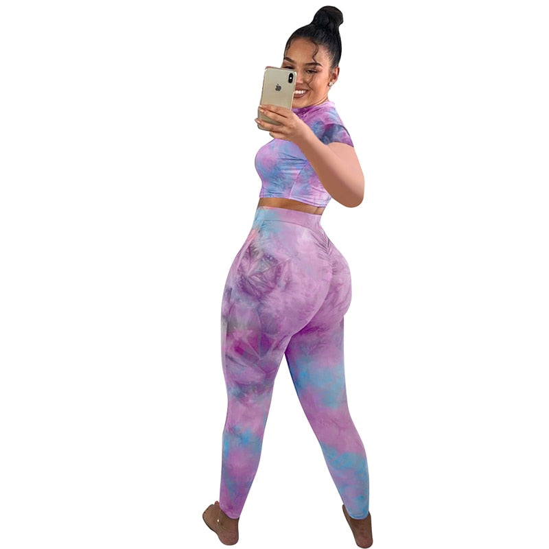 2 Piece tie dye sexy crop tops leggings bodycon summer fashion streetwear tracksuit sportswear Set The Clothing Company Sydney