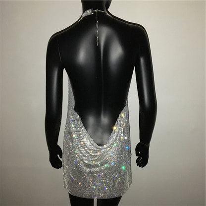 Deep V Neck Crystal Luxury Rhinestone Halter Club Party Backless Split Mini Dresses The Clothing Company Sydney