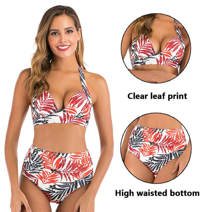 2 Piece High waist bikini set Halter bathing suit swimsuit Plus size bikini Floral print swimwear The Clothing Company Sydney