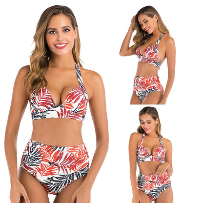 2 Piece High waist bikini set Halter bathing suit swimsuit Plus size bikini Floral print swimwear The Clothing Company Sydney