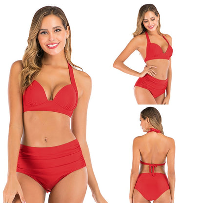 2 Piece High waist bikini set Halter bathing suit swimsuit Plus size bikini Floral print swimwear The Clothing Company Sydney