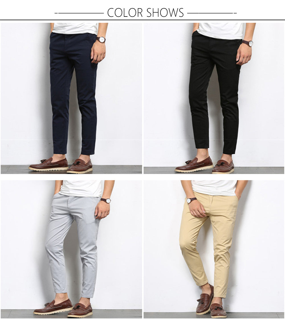 Autumn Mens Fashion Solid Color Casual Straight Slight Elastic Ankle-Length High Quality Formal Trousers Pants The Clothing Company Sydney