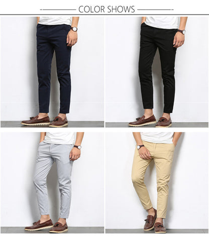 Autumn Mens Fashion Solid Color Casual Straight Slight Elastic Ankle-Length High Quality Formal Trousers Pants The Clothing Company Sydney