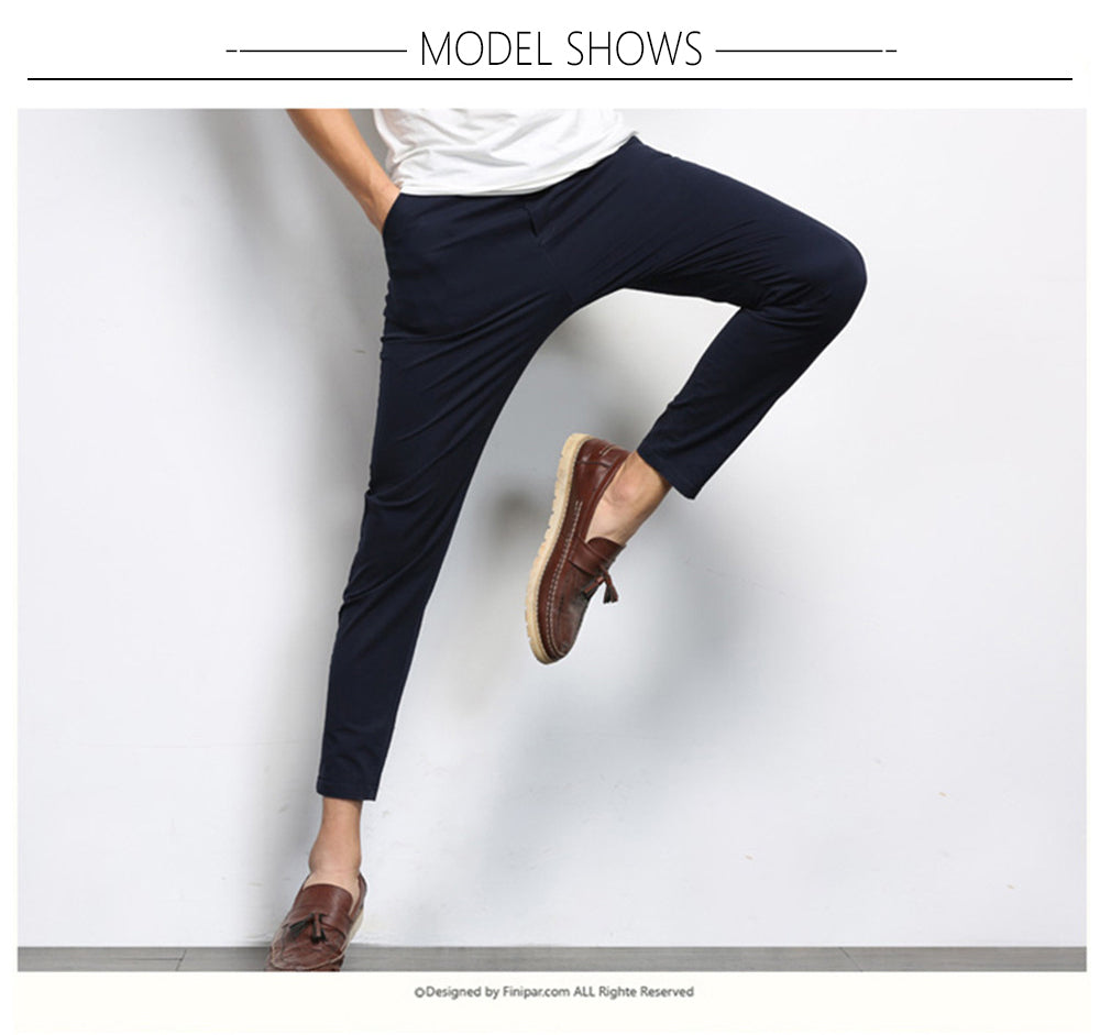 Autumn Mens Fashion Solid Color Casual Straight Slight Elastic Ankle-Length High Quality Formal Trousers Pants The Clothing Company Sydney