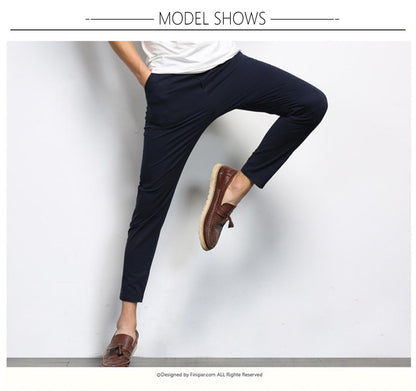 Autumn Mens Fashion Solid Color Casual Straight Slight Elastic Ankle-Length High Quality Formal Trousers Pants The Clothing Company Sydney