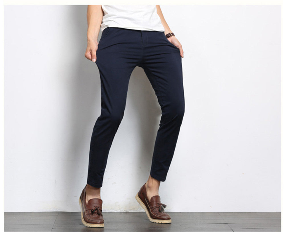 Autumn Mens Fashion Solid Color Casual Straight Slight Elastic Ankle-Length High Quality Formal Trousers Pants The Clothing Company Sydney