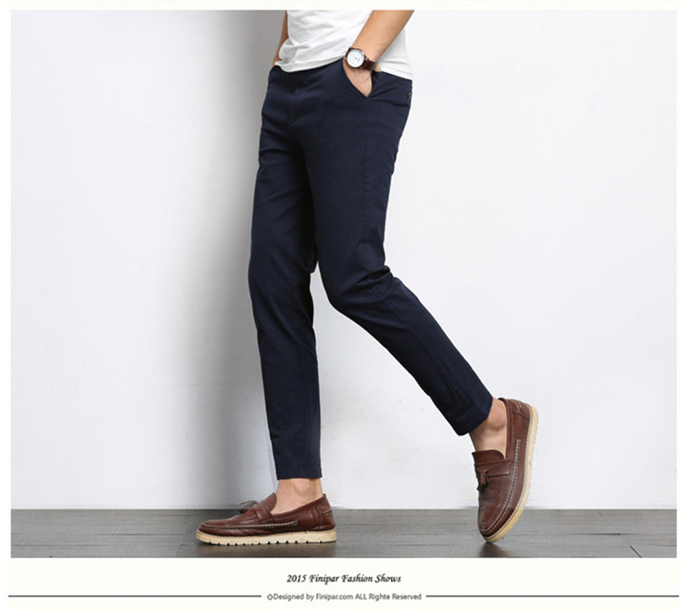 Autumn Mens Fashion Solid Color Casual Straight Slight Elastic Ankle-Length High Quality Formal Trousers Pants The Clothing Company Sydney