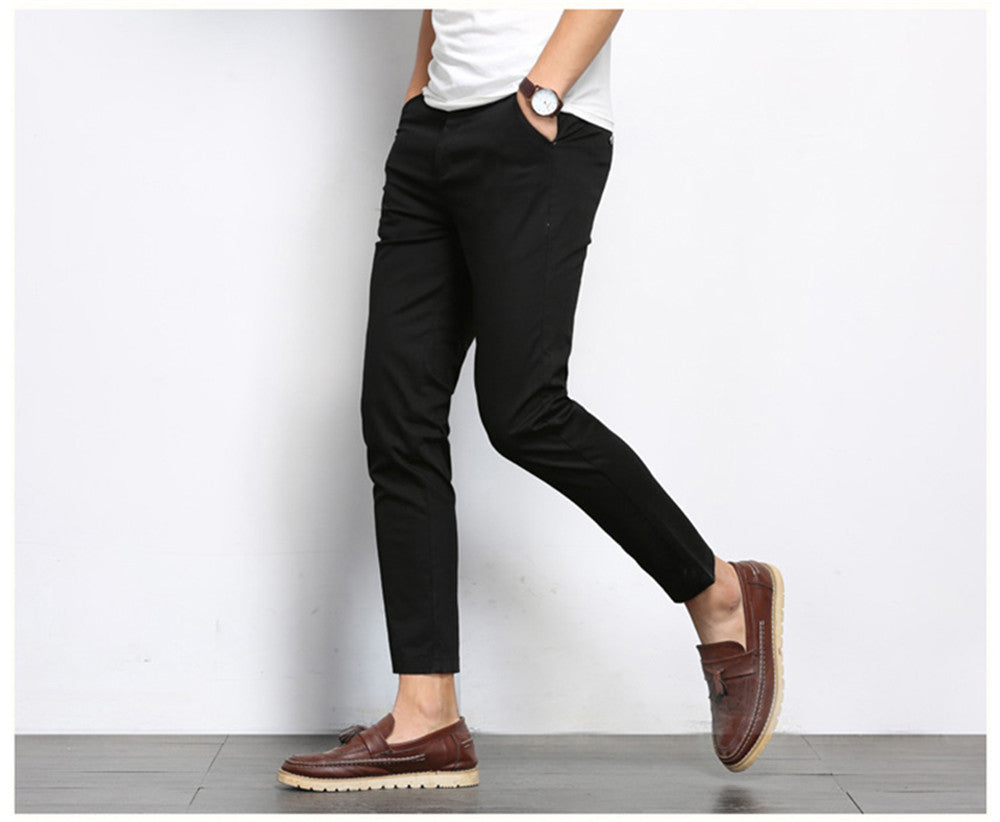 Autumn Mens Fashion Solid Color Casual Straight Slight Elastic Ankle-Length High Quality Formal Trousers Pants The Clothing Company Sydney