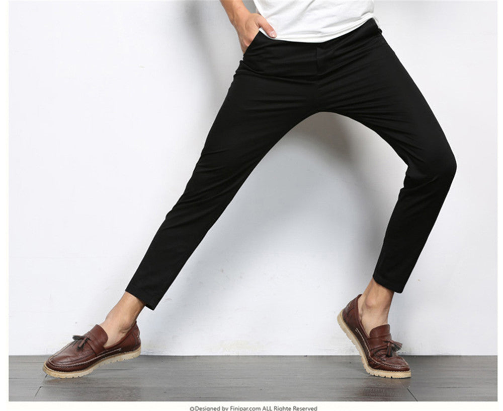 Autumn Mens Fashion Solid Color Casual Straight Slight Elastic Ankle-Length High Quality Formal Trousers Pants The Clothing Company Sydney