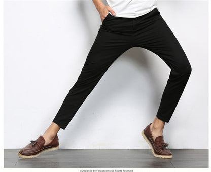 Autumn Mens Fashion Solid Color Casual Straight Slight Elastic Ankle-Length High Quality Formal Trousers Pants The Clothing Company Sydney