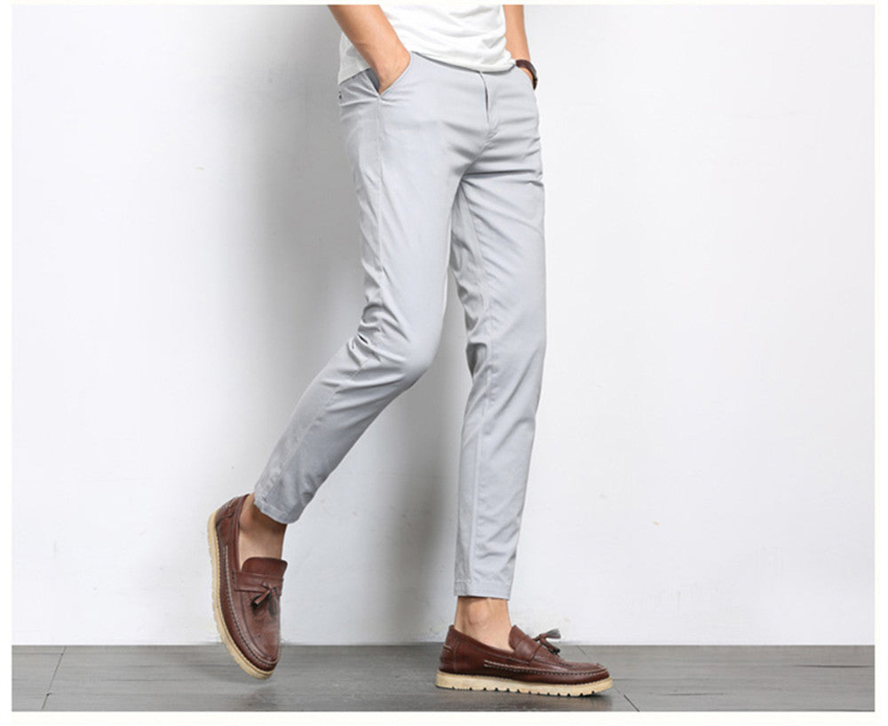 Autumn Mens Fashion Solid Color Casual Straight Slight Elastic Ankle-Length High Quality Formal Trousers Pants The Clothing Company Sydney