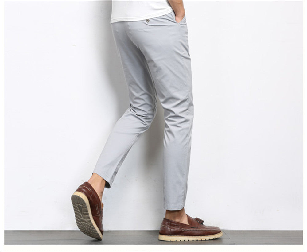Autumn Mens Fashion Solid Color Casual Straight Slight Elastic Ankle-Length High Quality Formal Trousers Pants The Clothing Company Sydney