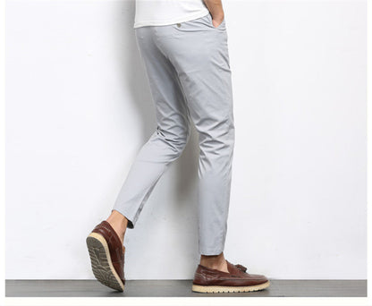 Autumn Mens Fashion Solid Color Casual Straight Slight Elastic Ankle-Length High Quality Formal Trousers Pants The Clothing Company Sydney