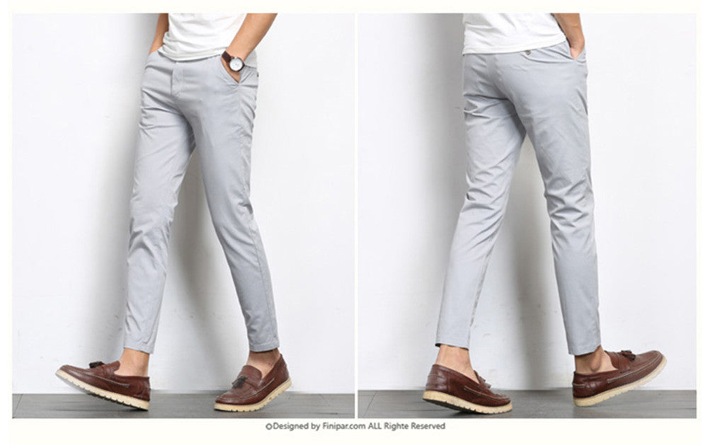 Autumn Mens Fashion Solid Color Casual Straight Slight Elastic Ankle-Length High Quality Formal Trousers Pants The Clothing Company Sydney
