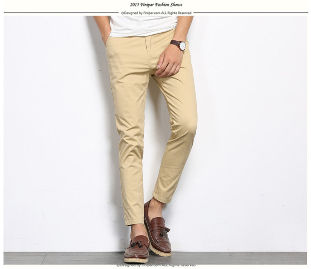 Autumn Mens Fashion Solid Color Casual Straight Slight Elastic Ankle-Length High Quality Formal Trousers Pants The Clothing Company Sydney