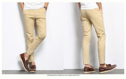 Autumn Mens Fashion Solid Color Casual Straight Slight Elastic Ankle-Length High Quality Formal Trousers Pants The Clothing Company Sydney