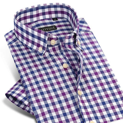 England Style Plaid Checked Cotton Men's Pocket-less Design Short Sleeve Summer Casual Standard-fit Button-down Thin Shirt The Clothing Company Sydney