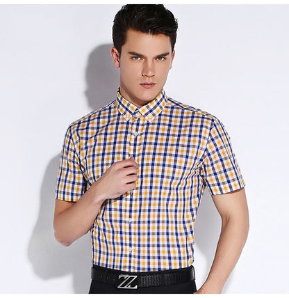 England Style Plaid Checked Cotton Men's Pocket-less Design Short Sleeve Summer Casual Standard-fit Button-down Thin Shirt The Clothing Company Sydney