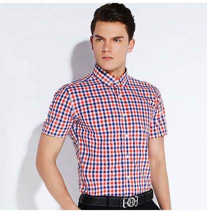 England Style Plaid Checked Cotton Men's Pocket-less Design Short Sleeve Summer Casual Standard-fit Button-down Thin Shirt The Clothing Company Sydney