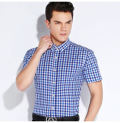 England Style Plaid Checked Cotton Men's Pocket-less Design Short Sleeve Summer Casual Standard-fit Button-down Thin Shirt The Clothing Company Sydney