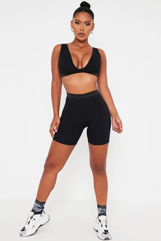 2 Piece V Neck Crop Top Sleeveless Backless And Biker Shorts  Home Khaki Outfit Sport Set The Clothing Company Sydney