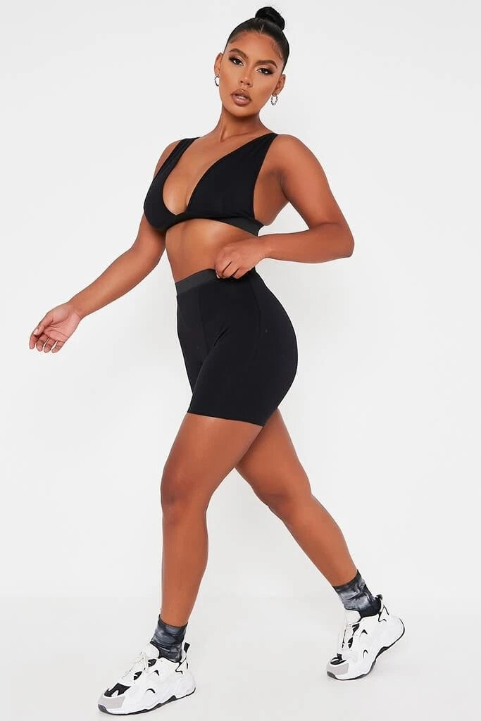2 Piece V Neck Crop Top Sleeveless Backless And Biker Shorts  Home Khaki Outfit Sport Set The Clothing Company Sydney
