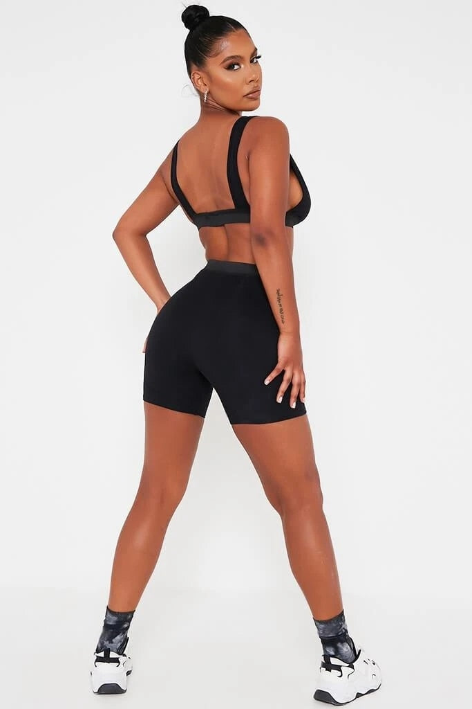 2 Piece V Neck Crop Top Sleeveless Backless And Biker Shorts  Home Khaki Outfit Sport Set The Clothing Company Sydney