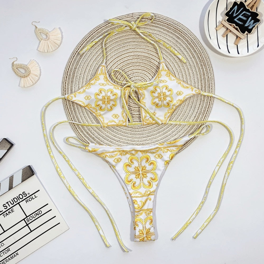 2 Piece High Waist Hollow Out Bandeau Swimsuit Lace Up Micro Bikini Backless Bathing Suit The Clothing Company Sydney