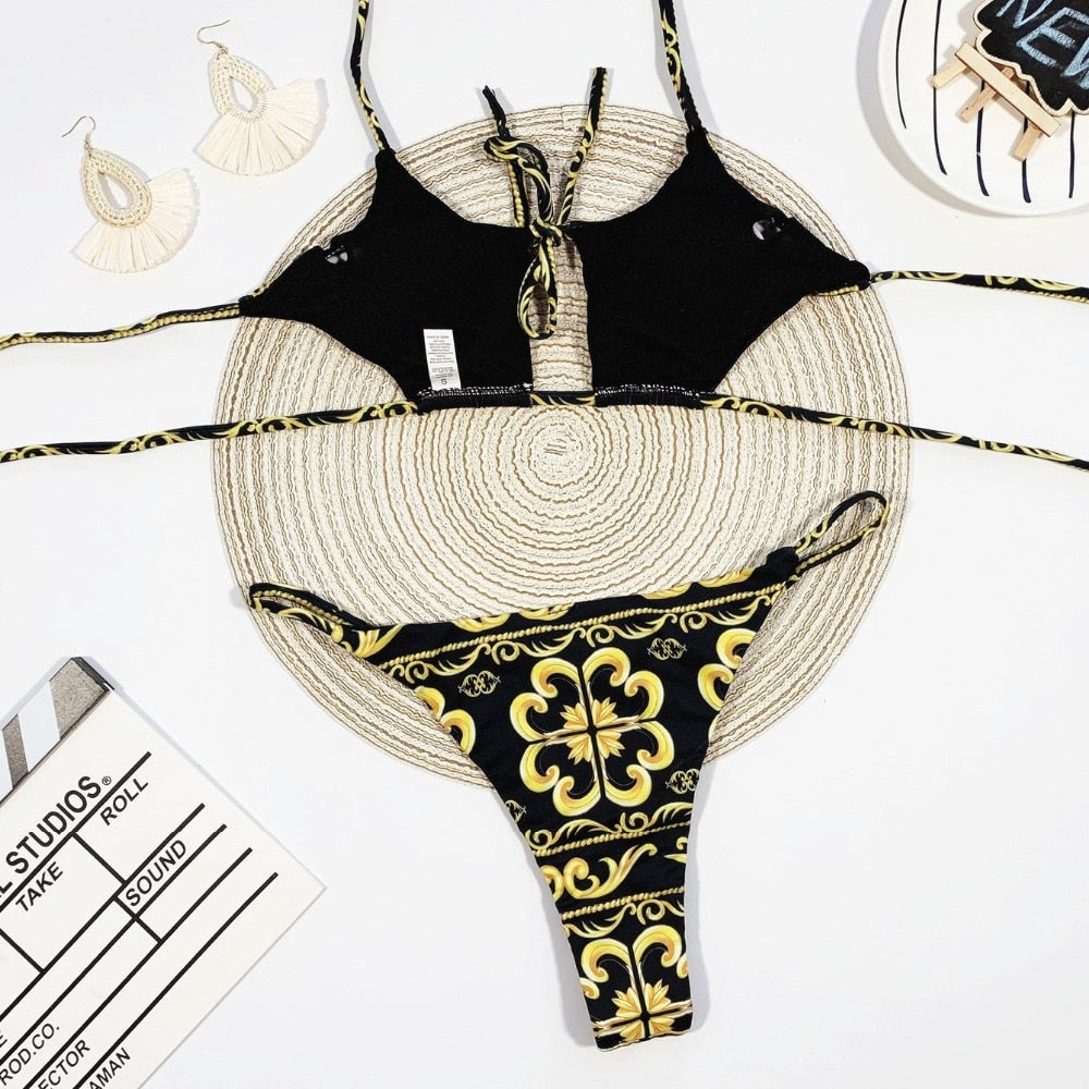 2 Piece High Waist Hollow Out Bandeau Swimsuit Lace Up Micro Bikini Backless Bathing Suit The Clothing Company Sydney