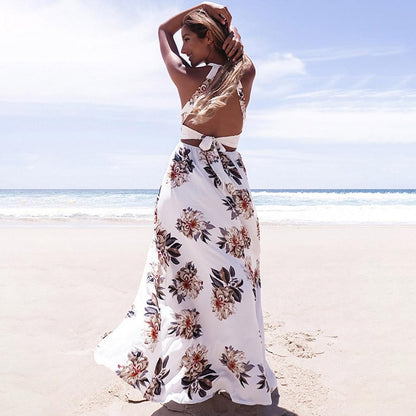 Bohemian Floral Print Summer Maxi Dress Off Shoulder Women Beach Long Backless Sexy Split Party Dresses The Clothing Company Sydney