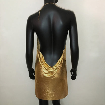 Deep V Neck Blackless Halter Silver Metal Sequined Slit Stage Show Party Mini Dresses The Clothing Company Sydney