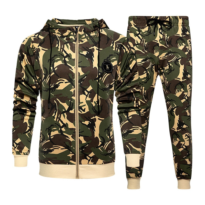 2 Piece Camouflage Sweatshirts Jacket + Pants Sets Camo Men Tracksuit Hooded Outerwear Hoodie Set The Clothing Company Sydney