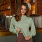Elegant fur pompon sweater Autumn winter lantern sleeve knitted sweater Streetwear ladies green pullover Jumper The Clothing Company Sydney
