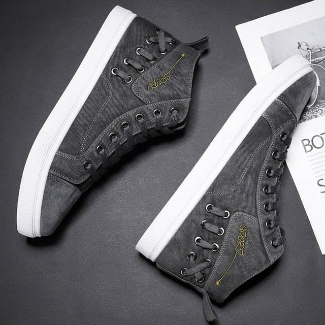 Casual Blue Canvas Vulcanized Shoes Male High Top Sneakers The Clothing Company Sydney