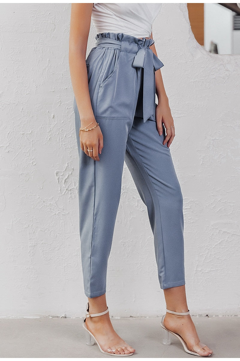 Chiffon khaki harem ladies summer casual Streetwear sash black elastic high waist pants The Clothing Company Sydney