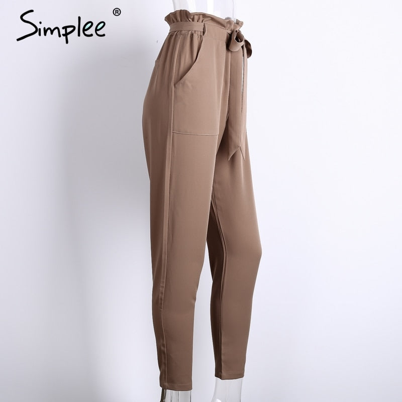 Chiffon khaki harem ladies summer casual Streetwear sash black elastic high waist pants The Clothing Company Sydney