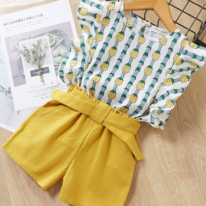 2 Piece Girls Clothing Sets New Summer Sleeveless T-shirt+Print Bow Skirt Shorts for Kids Clothing Sets Outfit The Clothing Company Sydney