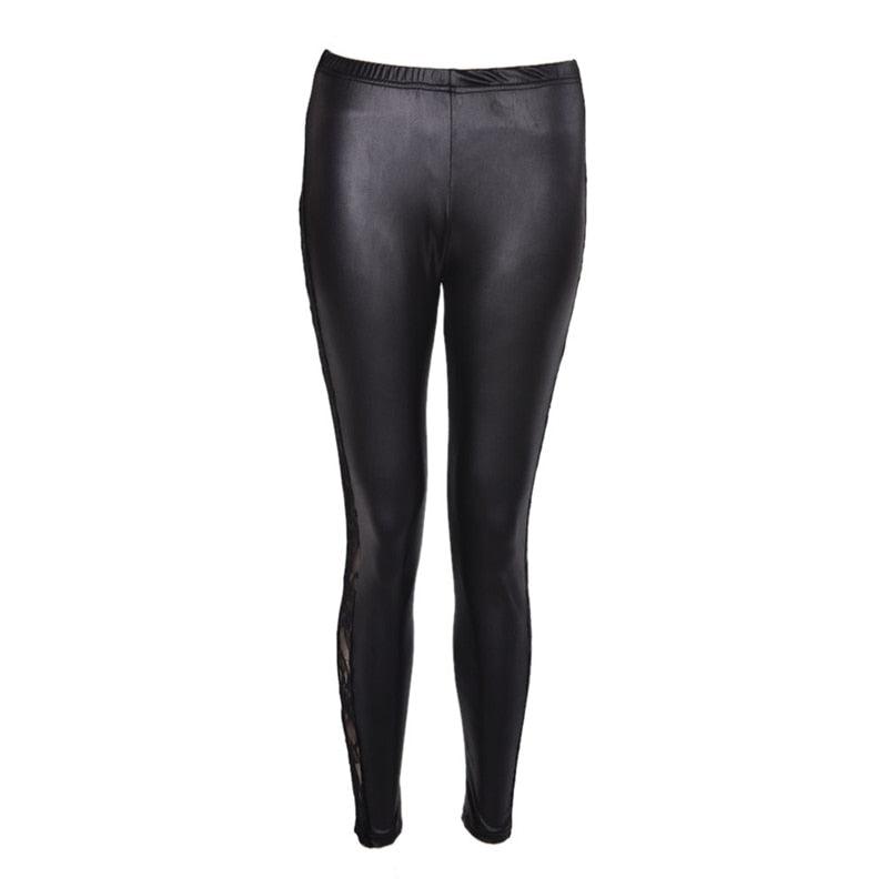 1pc black Sexy Splicing Lace Faux Leather Slim Fit Leggings Skinny Stretch Pants The Clothing Company Sydney
