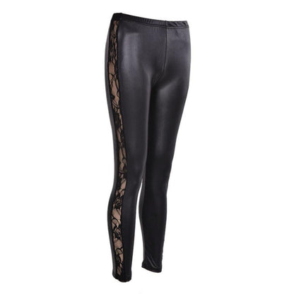 1pc black Sexy Splicing Lace Faux Leather Slim Fit Leggings Skinny Stretch Pants The Clothing Company Sydney