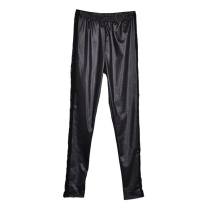 1pc black Sexy Splicing Lace Faux Leather Slim Fit Leggings Skinny Stretch Pants The Clothing Company Sydney
