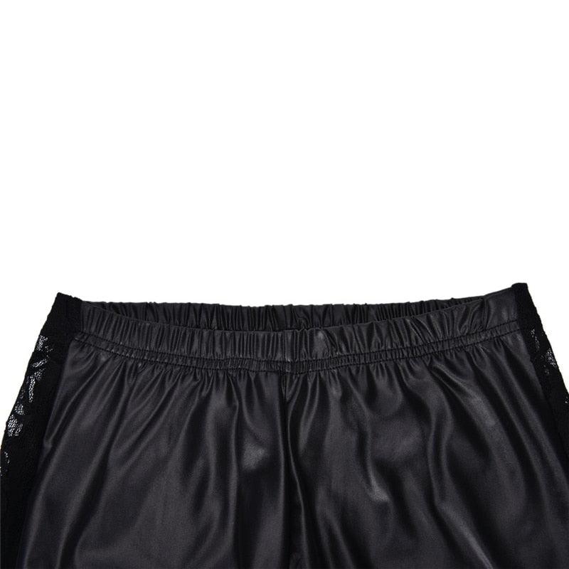 1pc black Sexy Splicing Lace Faux Leather Slim Fit Leggings Skinny Stretch Pants The Clothing Company Sydney