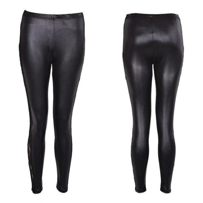 1pc black Sexy Splicing Lace Faux Leather Slim Fit Leggings Skinny Stretch Pants The Clothing Company Sydney