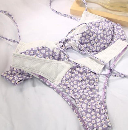 Deep V Neck Bikini Floral Print Swimsuit Bow Swimwear Lace Up Bikini Set The Clothing Company Sydney