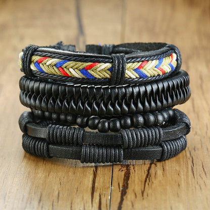 4 PieceSet Braided Wrap PU Leather Bracelets for Men Vintage Life Tree Rudder Charm Wood Beads Ethnic Tribal Style Wristbands The Clothing Company Sydney