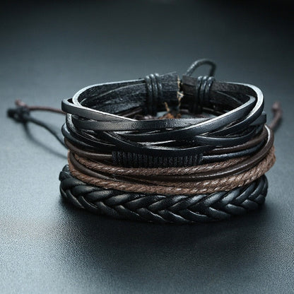 4 PieceSet Braided Wrap PU Leather Bracelets for Men Vintage Life Tree Rudder Charm Wood Beads Ethnic Tribal Style Wristbands The Clothing Company Sydney