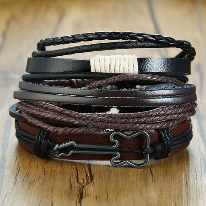 4 PieceSet Braided Wrap PU Leather Bracelets for Men Vintage Life Tree Rudder Charm Wood Beads Ethnic Tribal Style Wristbands The Clothing Company Sydney